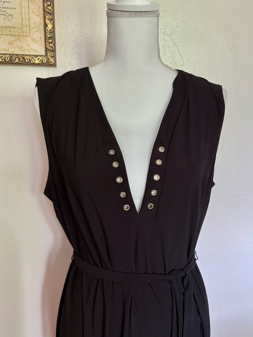 Classic Black V-Neck Maxi Dress with Waist Tie